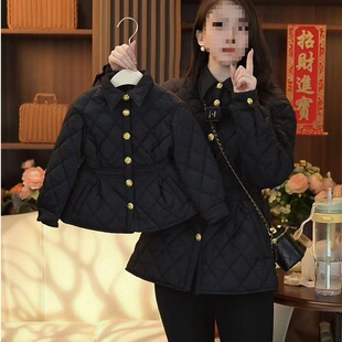 Girls in-laws cotton-padded jacket 2024 new black western style waist cotton and thickening high-grade in-laws cotton-padded coat
