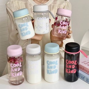 Korean Version Cute Water Bottle for Students, Outdoor Sports Plastic Cup, Simple Ins-Style Internet Celebrity, Drop-Resistant Portable Cup