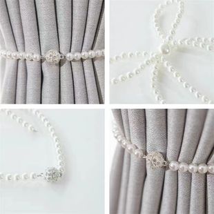 Cross-border Amazon New Curtain Binding Belt Pearl Magnetic Iron Buckle Belt Drill Butterfly Knot Belt Tie