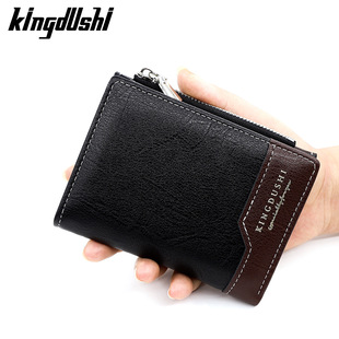 Kingdushi новый мужской короткий кошелек европейский и американский ретро-боковой молния кошелек