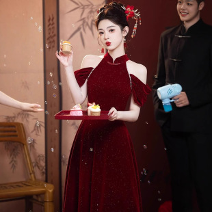 Red Toasting Dress Bride 2025 New Entry Luxury Niche Engagement Wedding Cheongsam High-end New Chinese Style Dress for Women