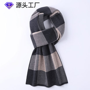 New Knitted Wool Scarf Men's Plaid Scarf Fashion Wear Men's Wool Plaid Color Contrast High-end Scarf Men