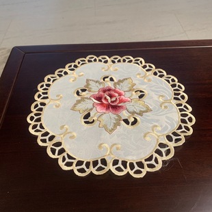 Pastoral Embroidered Placemat Western-style Hollow-out Embroidered Round Polyester Fabric Coaster Cross-border Amazon Table Mat