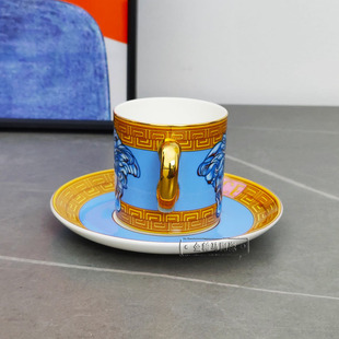 Bone China Universal European Style Ceramic Cup Creative Design Black V Pattern Quality Gold Handle Spot Wholesale
