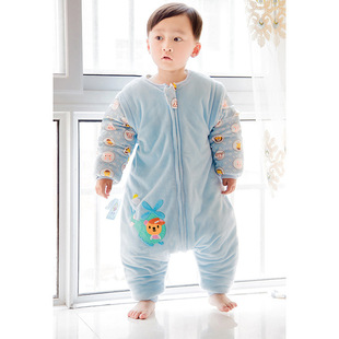 New Crystal velvet children's sleeping bag thickened embroidered children's kick quilt supply split leg children's sleeping bag