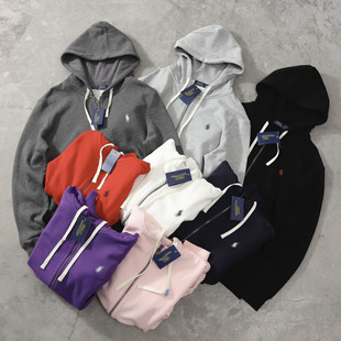 Cross-border high-volume RL pony embroidery basic hooded sweater zipper cardigan jacket men's and women's hoodie fashion brand