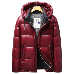 Down jacket men's bright face wash-free winter new fashion thick cold-proof warm hooded short coat bread clothing tide