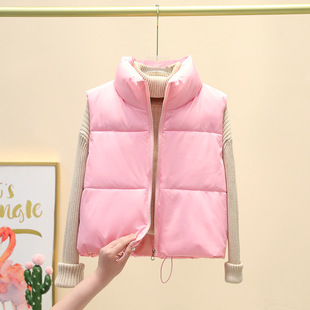Light Down Cotton Foreign Trade European and American Style Vest Stand Collar Thickened Warm Short Small Vest Sleeveless Bread Clothing for Women