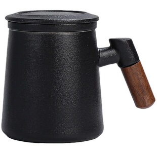 Solid Wood Handle Ceramic Mug with Tea Drain Three-Piece Set Office Tea Separation Cup Business Event Gift
