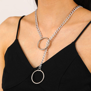 European and American Retro Punk Metal Chain Necklace Trendy Hip-Hop Personality All-Match Men and Women Couple Y-Ring Slide Necklace