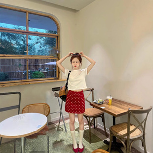 Red Wave Dot Hip Skirt Women's Summer High Waist A- Line One-Step Skirt French Super Nice Suit Skirt Spring