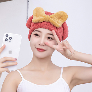 Hair Dried Hat Super Absorbent Quick Dried Hat Bow New Style Cute Hair Dried Towel Hair Shower Hat Women's Bag Headscarf