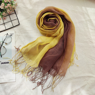 Japanese Artistic Retro Linen Scarf Women's Summer Solid Color Cotton and Linen Scarf Dirty Dyed Thin Shawl Foreign Trade Scarf for Women