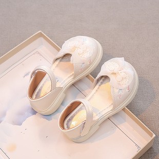 Girls' Princess Shoes 2024 Spring New Korean Style Girl's Leather Shoes Chinese Style Embroidered Antique Style with Hanfu Shoes