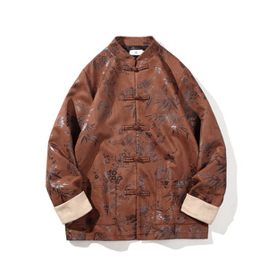 2023 autumn and winter New Chinese style men's deerskin velvet retro Chinese Tang suit Hanfu plus size trendy jacket jacket