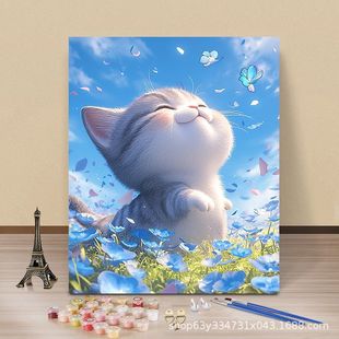 DIY Digital Oil Painting Cartoon Girl Animal Hanging Painting Living Room Hand-painted Hand-painted Decompression Coloring Children's Room Decoration