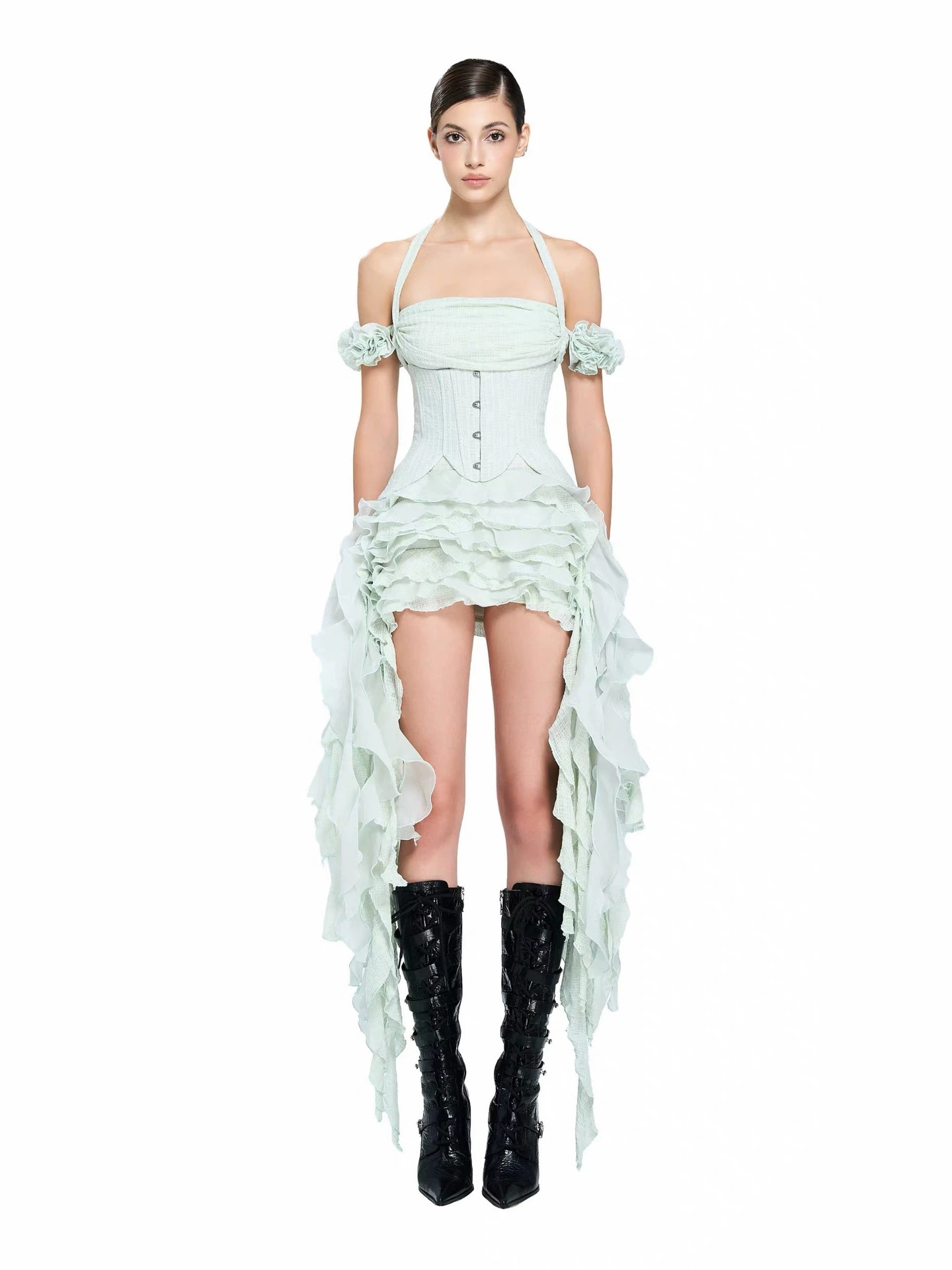 Cross-Border Dress with a European and American Halter Neck Design, Featuring a Luxurious and High-End Feel. Irregular Tassels, Solid Color, Backless, Strapless Dress