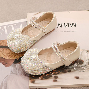 Girls' Shoes Children's Princess Shoes 2025 Spring and Autumn New Girls' Small Leather Shoes Baby Crystal Shining Rhinestone Shoes