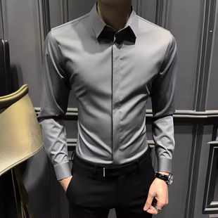 New Men's Fashion Shirt Long-sleeved Korean-style Business Shirt Trendy Casual Slim-fit Fashionable Dress Non-iron Inch