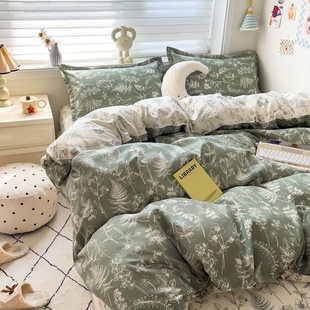Class A small fresh cotton sanding four-piece set double quilt cover sheet thickened cotton student dormitory three-piece set
