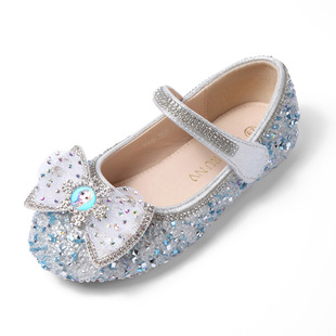 Girls Elsa Princess Shoes 2023 Autumn New Children Rhinestone Shiny Crystal Shoes Little Girls Performance Single Shoes