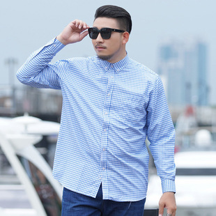 Amazon AliExpress plus fat plus men's long sleeve shirt business casual loose yarn-dyed plaid long sleeve shirt fat