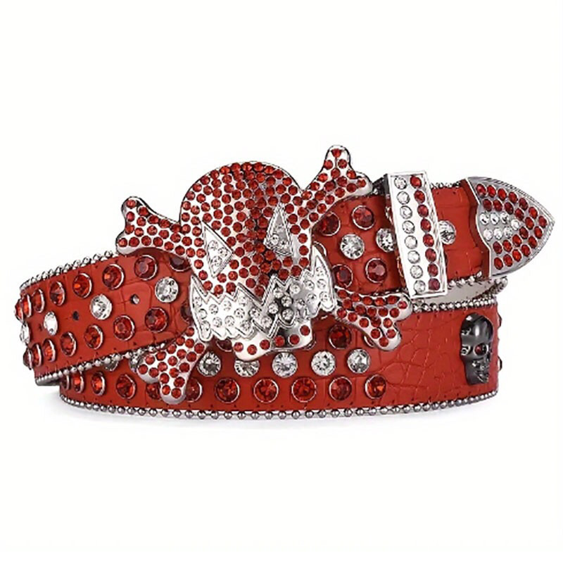 Skull Buckle Rhinestone European and American Men's Hip-Hop Punk Style Belt Personalized Fashion Versatile Belt Women's Full Diamond Belt