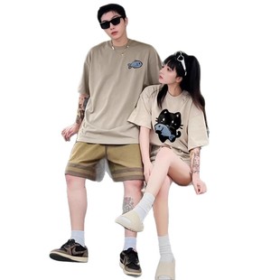 Dopamine Couple Dress Summer T-shirt 2025 New High-end Sense Super Popular Unique Niche Different Short-sleeved Tide