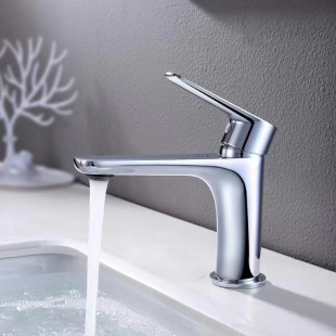 All copper bathroom bathroom counter basin faucet European-style golden brushed single-hole hot and cold faucet
