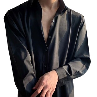 Abstinence Style Ice Silk INS Temperament Casual Draping Non-ironing White Black Shirt Men's Shirt Duffy Handsome Korean Version Loose