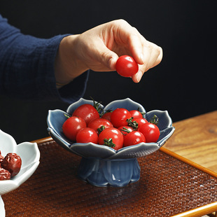 Chinese Style Light Luxury Drain Fruit Basket Ceramic Tall Pastry Plate Tea Room Refreshment Plate Hotel Wedding Snack Tray