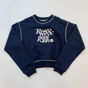 South Korea Niche RR New Contrast Color Stitch Chest Letter Printing Casual Round Neck Long Sleeve Sweat