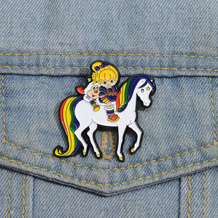 New cartoon anime peripheral rainbow girl and her friends cute brooch ornament accessories