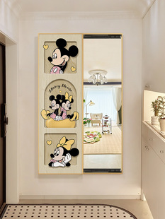 Mickey hidden full-body mirror hallway decorative painting push-pull mirror hanging painting simple bedroom mural invisible dressing mirror
