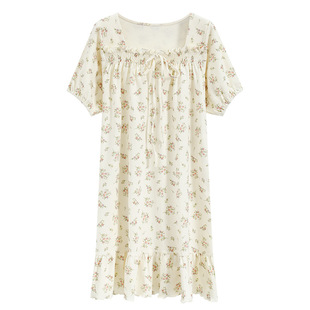 [Customized] 7A antibacterial cotton nightgown women's summer sweet cute princess style thin short sleeve pregnant women's pajamas floral