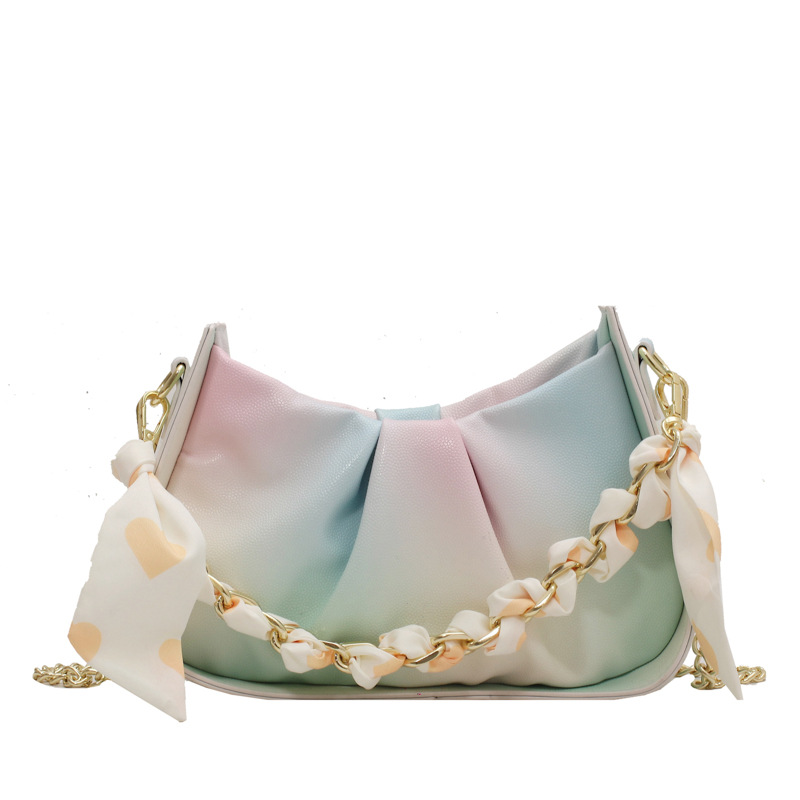 Small handbags for women, spring/summer 2024 new trendy chain shoulder/crossbody bag, popular pleated cloud style underarm bag.