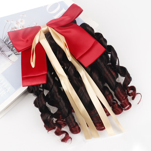 Children's hair accessories Princess curly ponytail black gradient wine red wig ponytail Roman princess curly bow ponytail