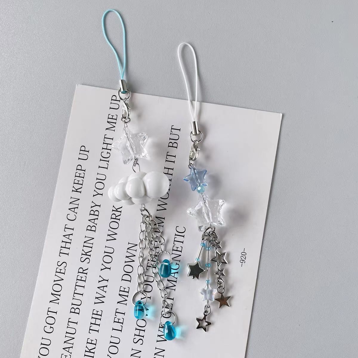 Laser Rain Hand-made Beaded Dream Meteor Shower Clouds Rain Water Drops Mobile Phone Chain Pink Blue Tassel Star Pendant Chain