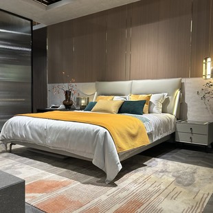Light Luxury Leather Art Bed 1.8 m Double Bed Bed Head Soft Leather Master Bed Home Italian Style Minimalist Wedding Bed 1.5 m