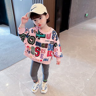 Girls' Long-sleeved SweaTshirT Spring 2022 New Korean STyle Kidsren's LeTTer T-shirT Foreign STyle Medium and Large Kidsren's Loose Top