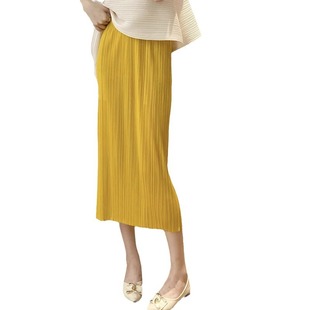Miyake Style Pleated Skirt 2024 Summer New Green Pleated Skirt Women's Split Small High Waist Slimming Skirt