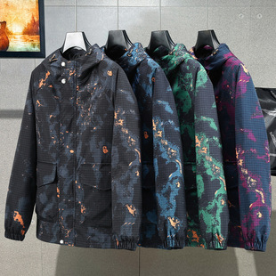 2024 cross-border new student spring hooded gradient camouflage color matching jacket men's youth outdoor casual top