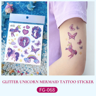 Ricklon New Waterproof Fresh Glitter Mermaid Children's Tattoo Sticker Unicorn Temporary Tattoo Color Painting