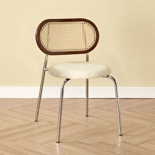 Vintage Rattan Chair Solid Wood Dining Chair Homestay Cafe Iron Backrest Chair Internet-Style Casual Backrest Chair