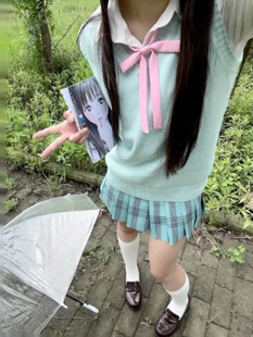 Oda-cho jk uniform [Lihai] plaid skirt original genuine academic style girl's half pleated skirt blue green summer