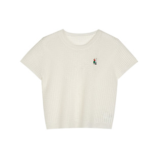 MOXI Thirteen Lines Women's 2025 Summer New Short-sleeved Knitted Shirt Korean Embroidered Thin Short Top Women