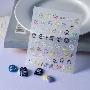 Tiktok hot style adhesive cute relief nail stickers wholesale Japanese three-dimensional stickers 5d nail stickers smiley face expression