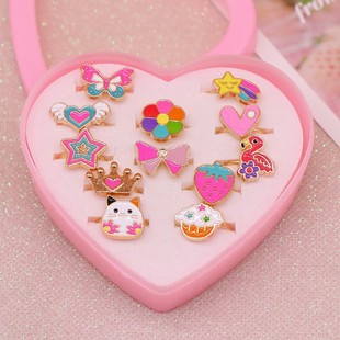 New children's ring suit alloy girls exquisite ring adjustable love box set 36 cartoon mix