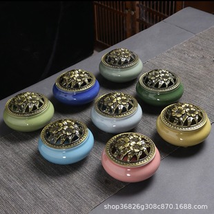 Ceramic Incense Furnace Home Yiwu Wholesale Incense Ice Crack Ge Kiln Incense Furnace Temple Incense Send Small Gourd small size Incense Furnace