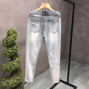Spring and Autumn New High-end Ripped Jeans Men's Korean-style Trendy Slim-fit Stretch Leggings Youth All-match Beggar